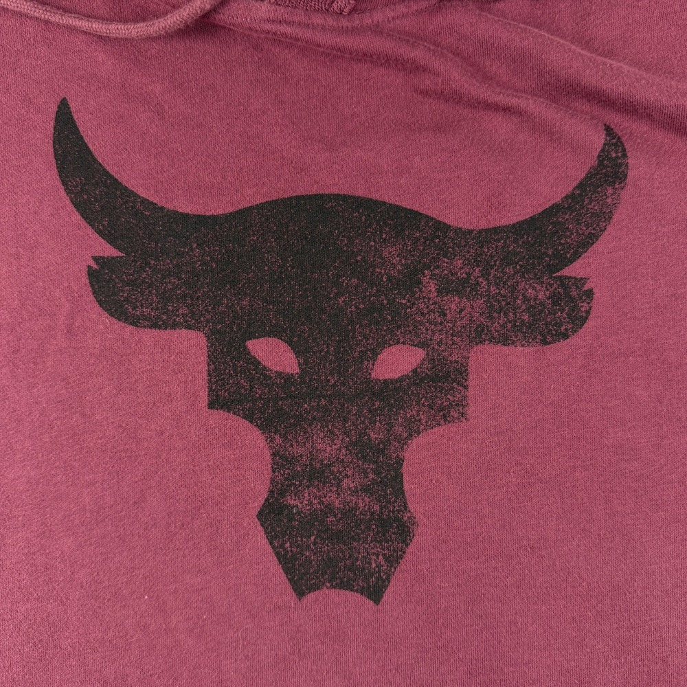 Under Armour Project Rock Hoodie Mens LG Maroon Burgundy Short Sleeve Pocket - Picture 4 of 11